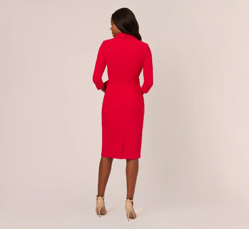 Wrap Front Dress With Three-Quarter Sleeves In Hot Ruby